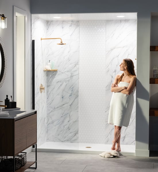 Wet space bathroom remodel — shower, tub, and surrounds